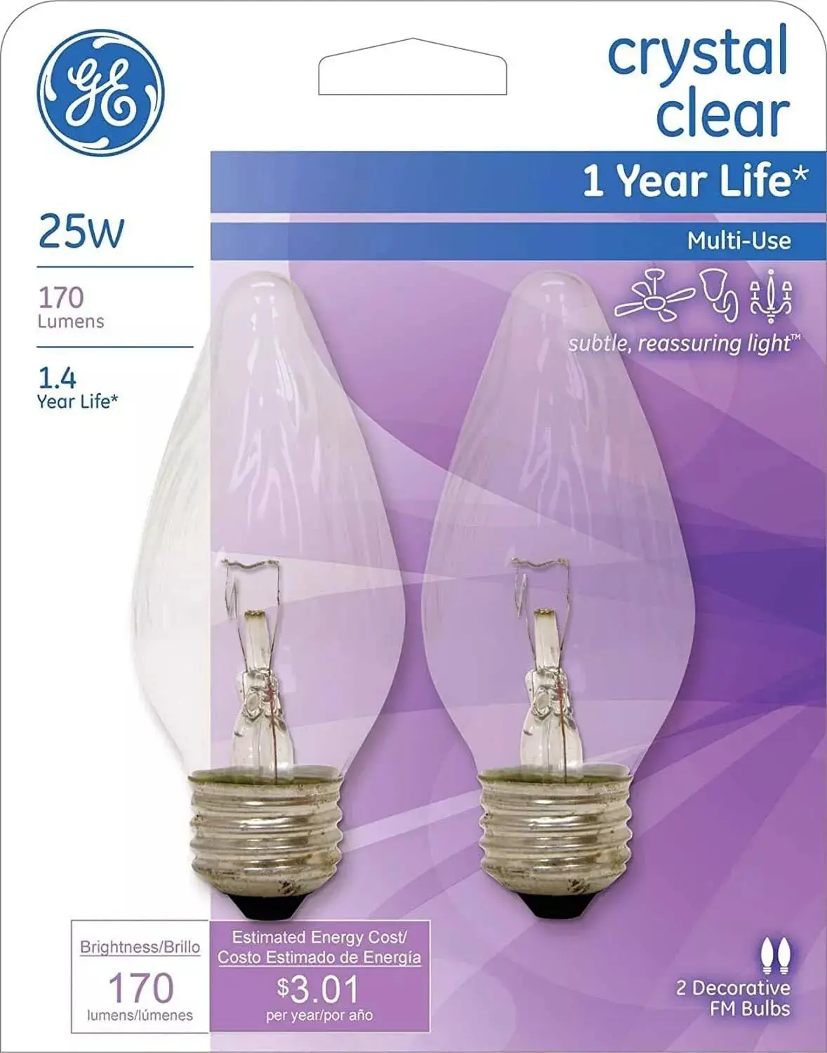 Ge 75337 2-Count Pack Of 25 Watt Crystal Clear Faceted Flame Shape Candelabra Light Bulbs 1