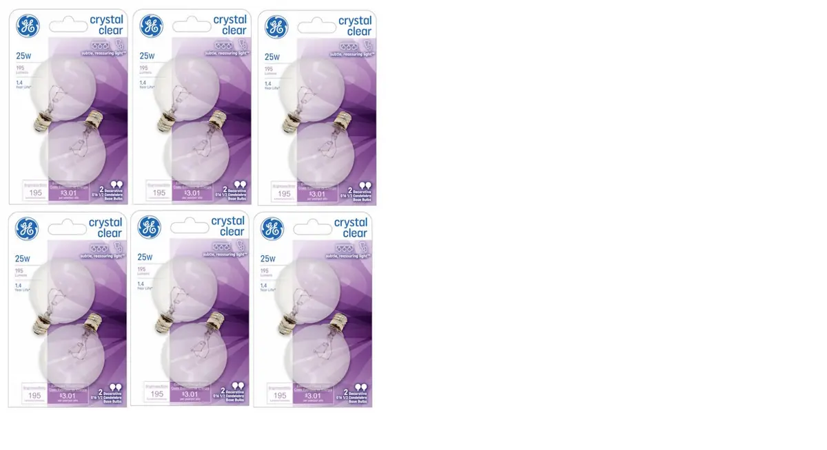 Ge 17722 2 Pack 25 Watt Crystal Clear Globe Incandescent Light Bulbs W Candelabra Base 1