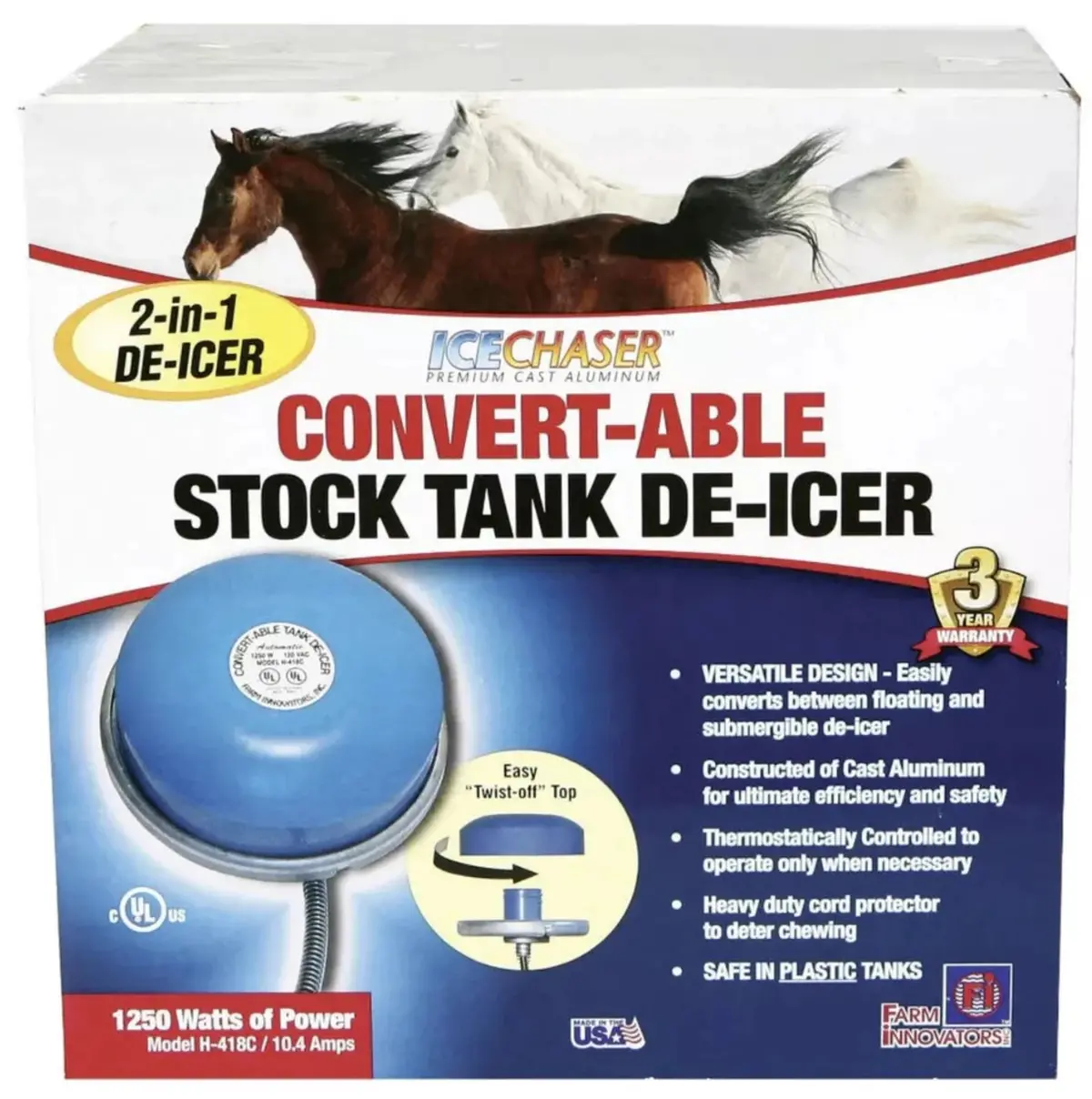 Farm Innovators H-418C Ice Chaser Floating Or Submersible Stock Tank Pond Deicer 1
