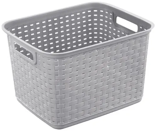 Sterilite 12736A06 15" X 12.25" X 9.375" Cement Gray Tall Weave Storage Basket 1