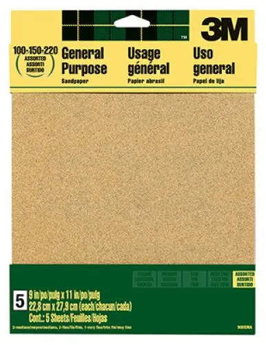 3M 9000Na 5-Count Pack Of 9" X 11" 220-Grit Aluminum Oxide Sandpaper 1