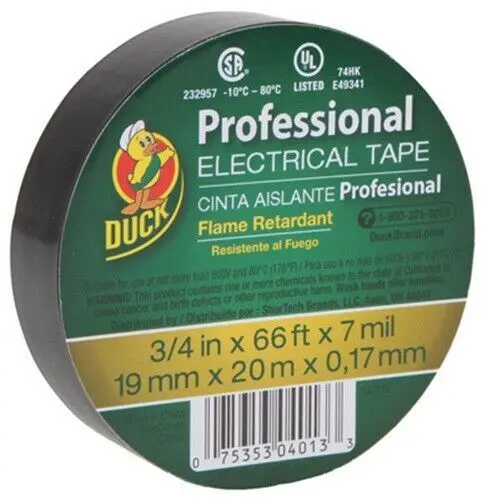 Duck 393119 3/4" X 66' Roll Of Professional Black Electrical Tape 1