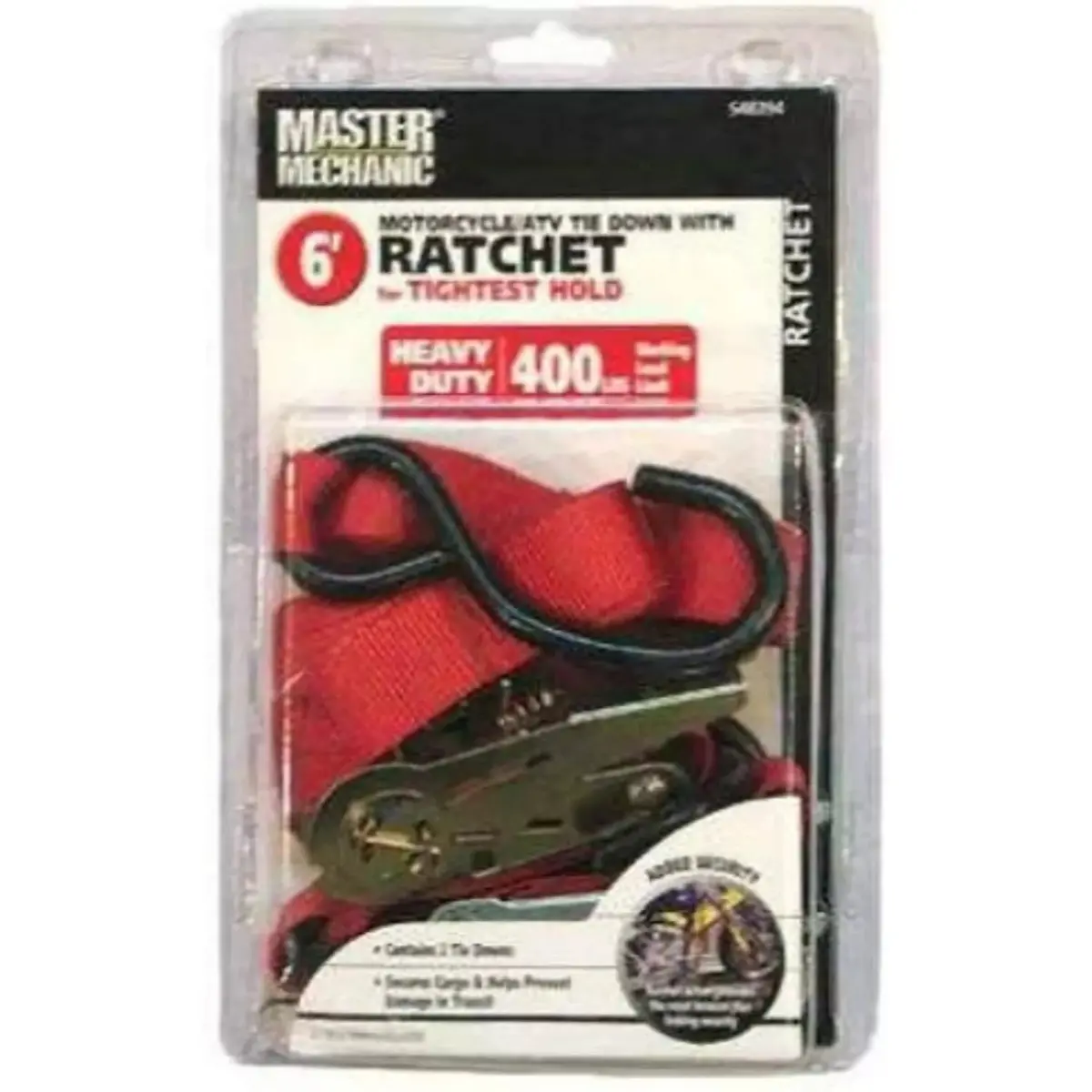 Master Mechanic Mm30 2-Count Pack Of 6' Foot X 1" Inch Motorcycle & Atv Ratchet Straps 1