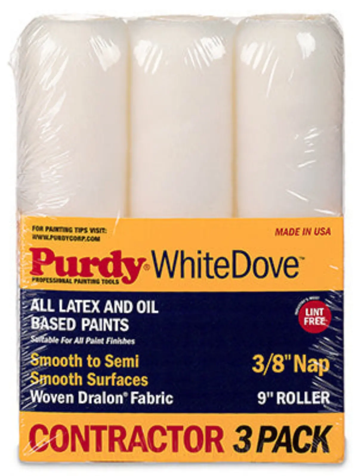 Purdy 14B863000 3-Count Pack Of White Dove 9" X 3/8" Paint Roller Covers 1