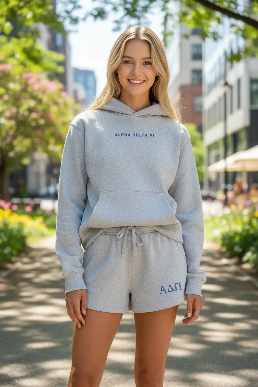 Alpha Delta Pi Fave Fit Hoodie & Short Set Wordmark 1