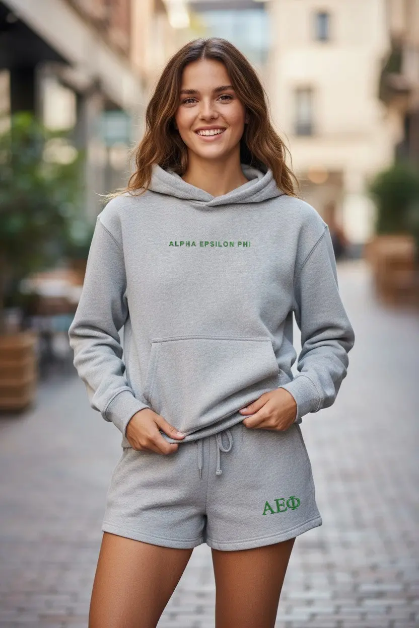 Alpha Epsilon Phi Fave Fit Hoodie & Shorts Set - Wordmark 1