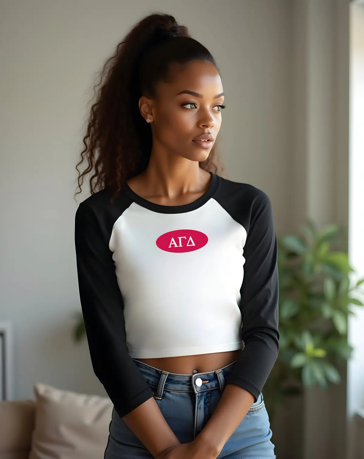 Alpha Gamma Delta Sorority Raglan Baby Tee - Cropped Shirt 1