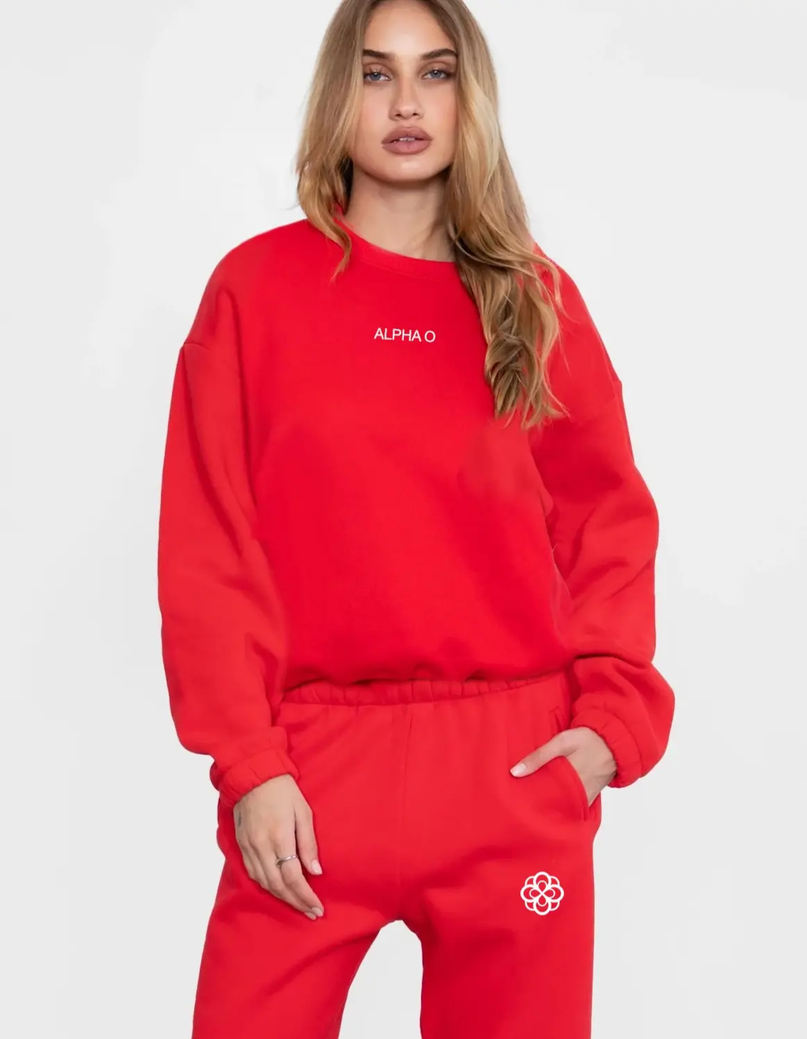 Alpha Omicron Pi Cloud Fleece Crewneck - Red 1