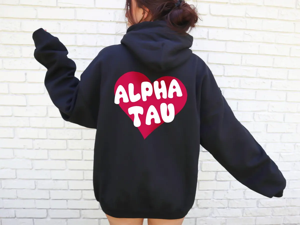 Alpha Sigma Tau Boxy Heart Pullover Hoodie - Black 1
