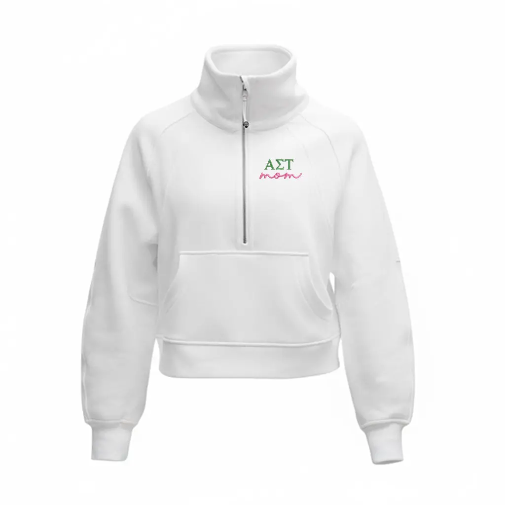 Alpha Sigma Tau Mom Lululemon Scuba Oversized Funnel-Neck Half Zip - White 1