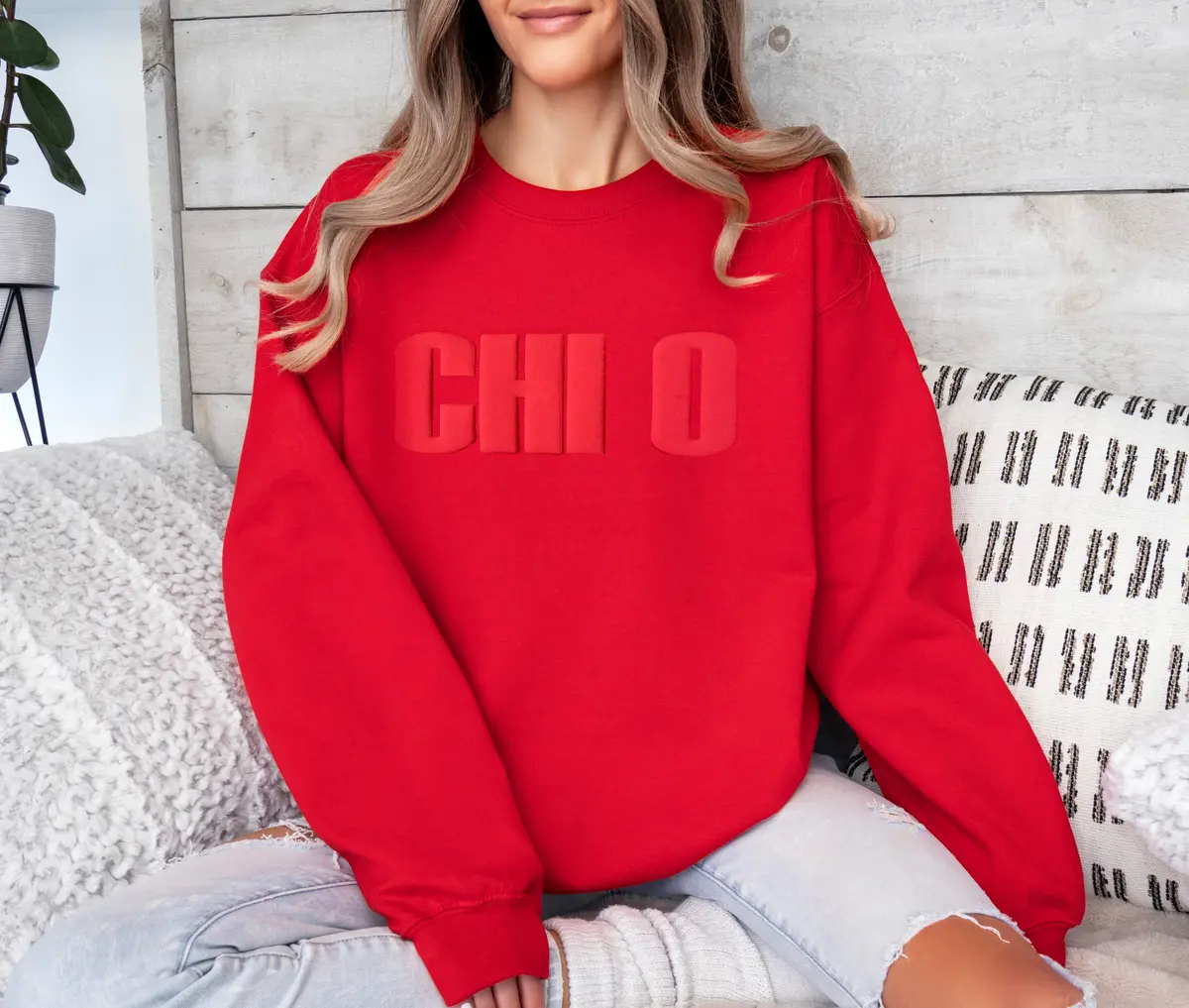 Chi Omega Monochromatic Puff Crewneck Sweatshirt 1