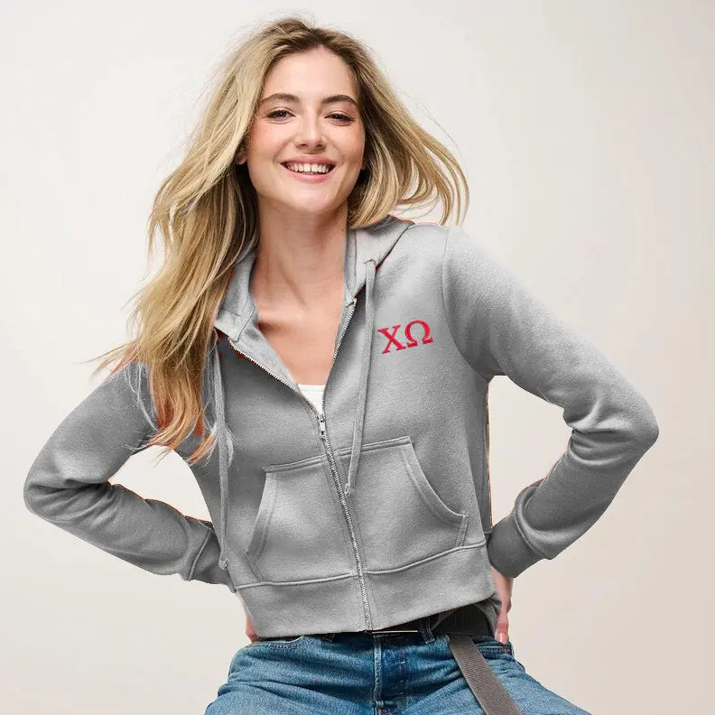 Chi Omega Cropped Zip Up Hoodie 1