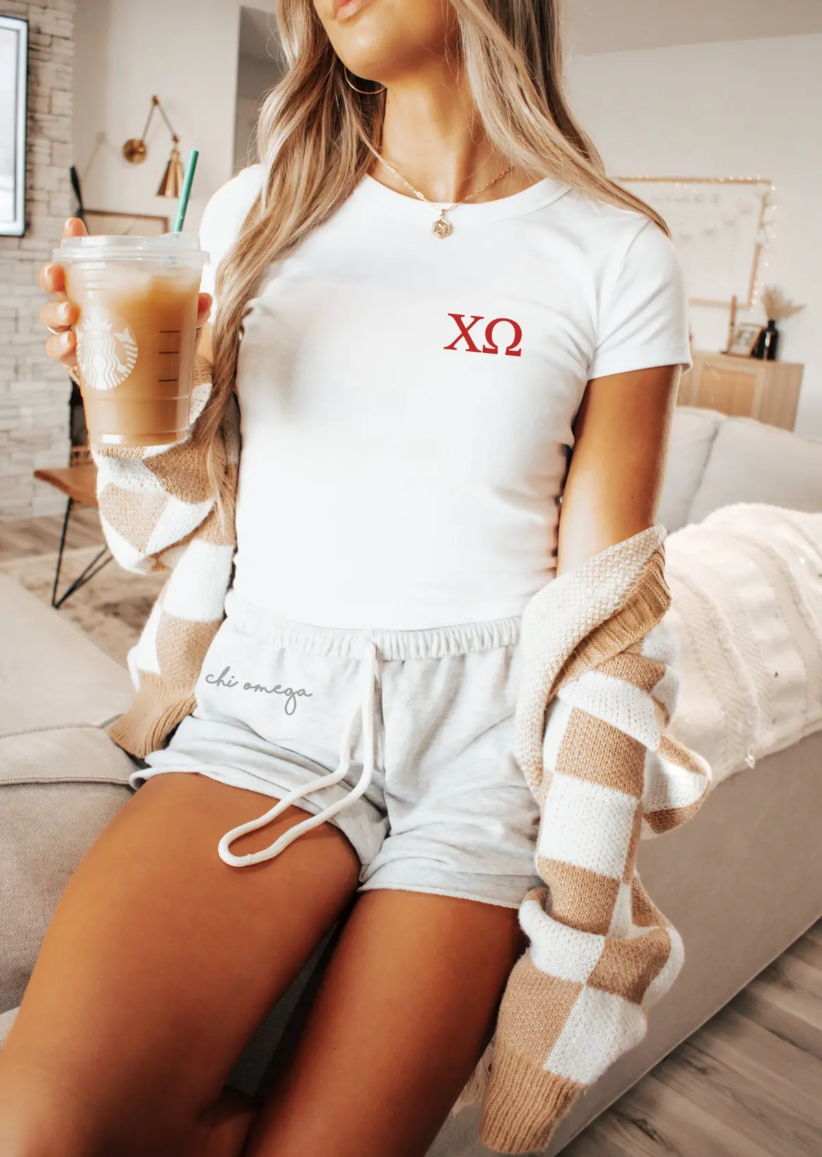 Chi Omega Cropped Baby Rib Tee - Xo 1