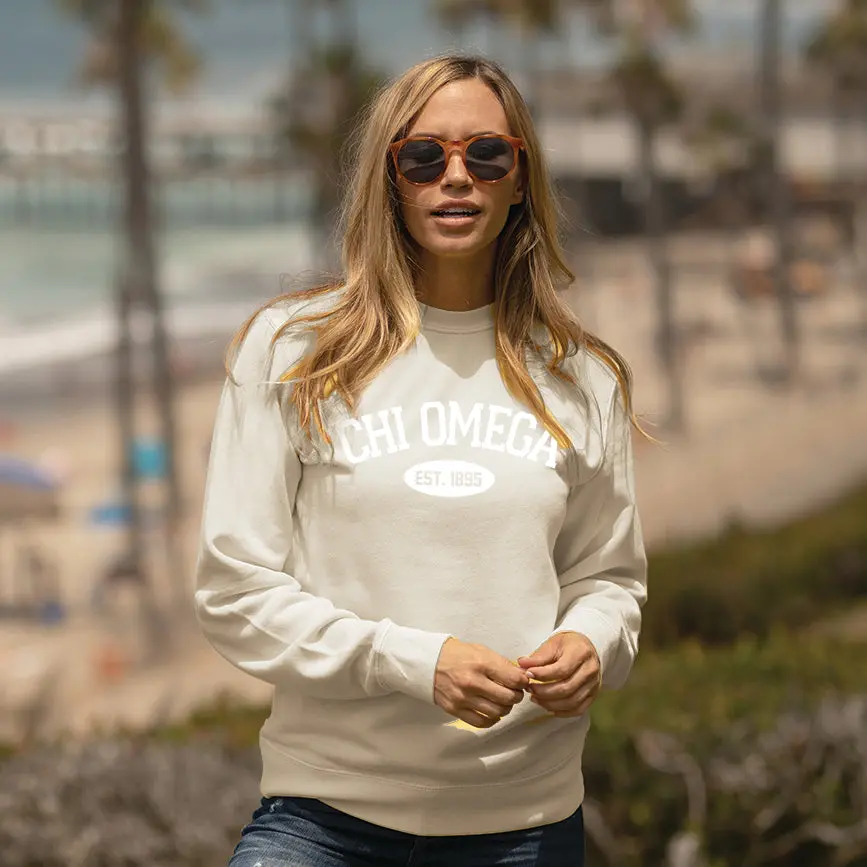 Chi Omega Varsity Crewneck Midweight Pigment-Dyed Sweatshirt 1