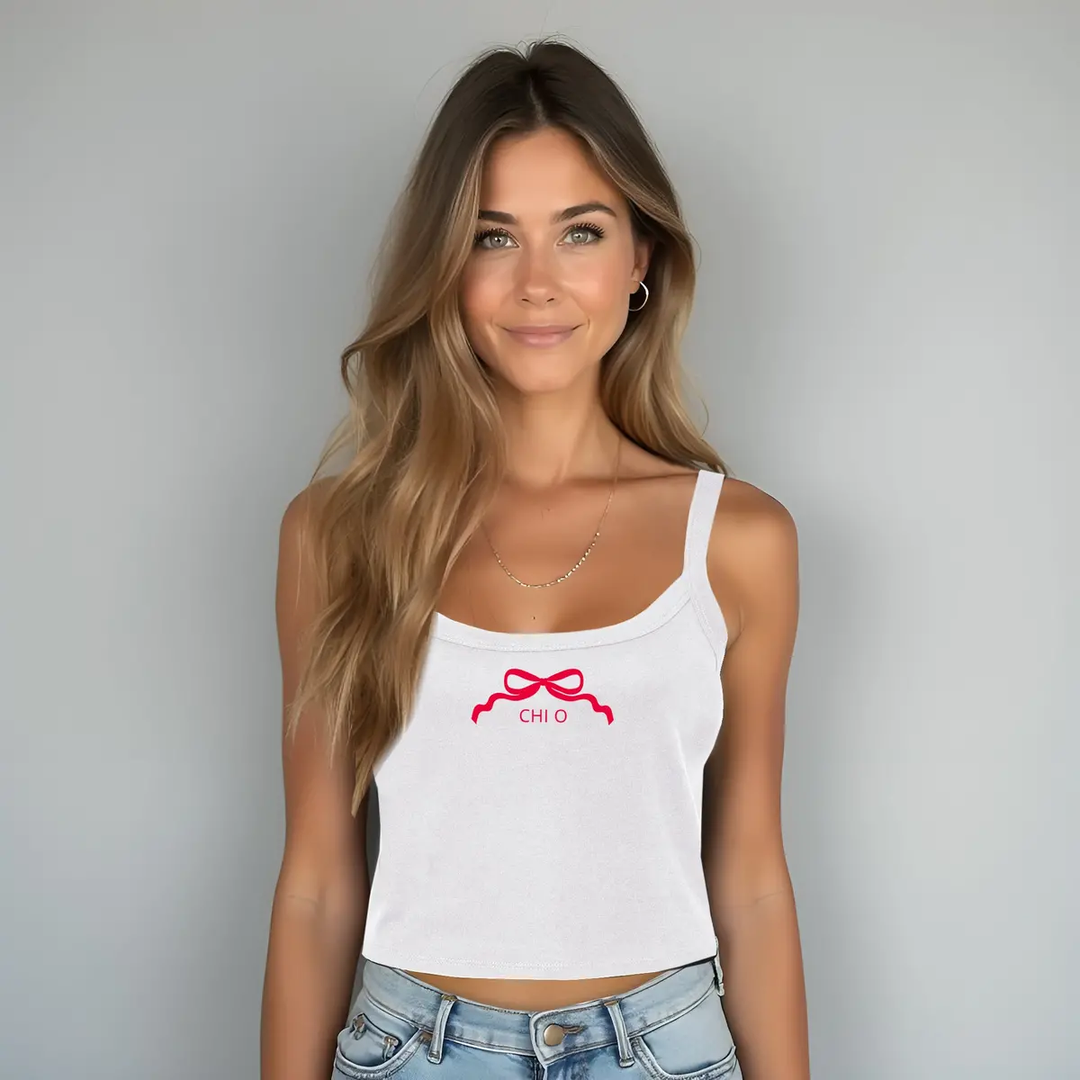 Chi Omega Spaghetti Strap Tank - Chi O Bow 1