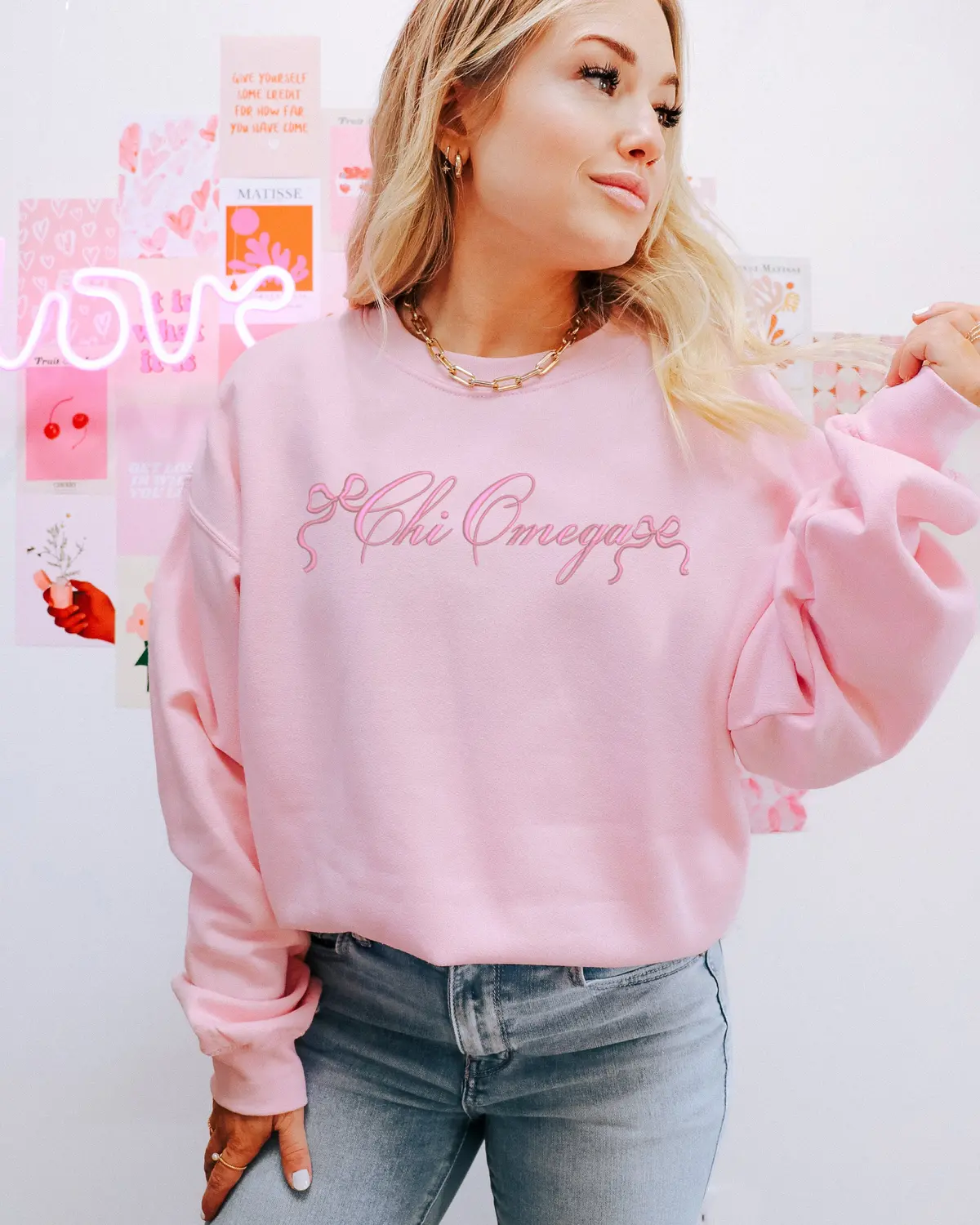 Chi Omega Sweetheart Embroidered Crewneck 1