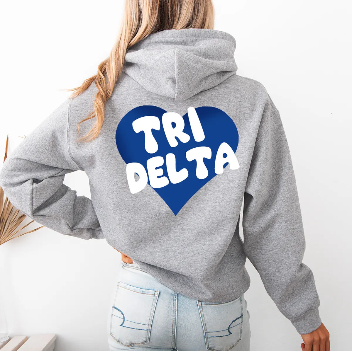 Delta Delta Delta Boxy Heart Pullover Hoodie - Grey 1
