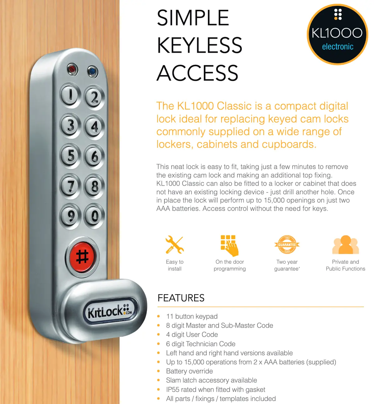 Kl1000 Classic Kitlock Digital Cabinet & Locker Lock By Codelocks 7
