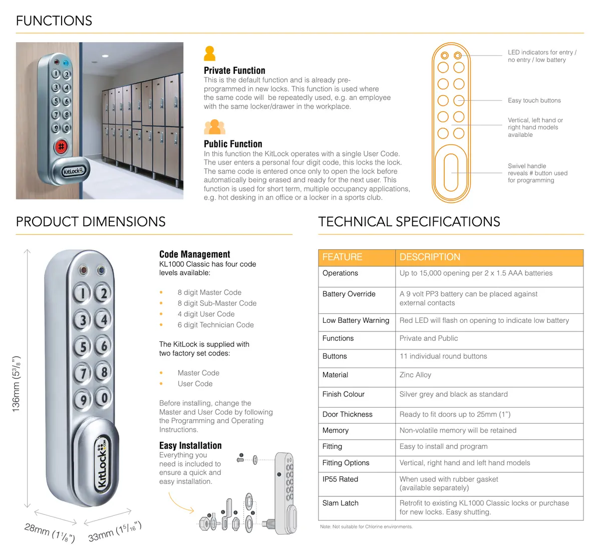 Kl1000 Classic Kitlock Digital Cabinet & Locker Lock By Codelocks 8