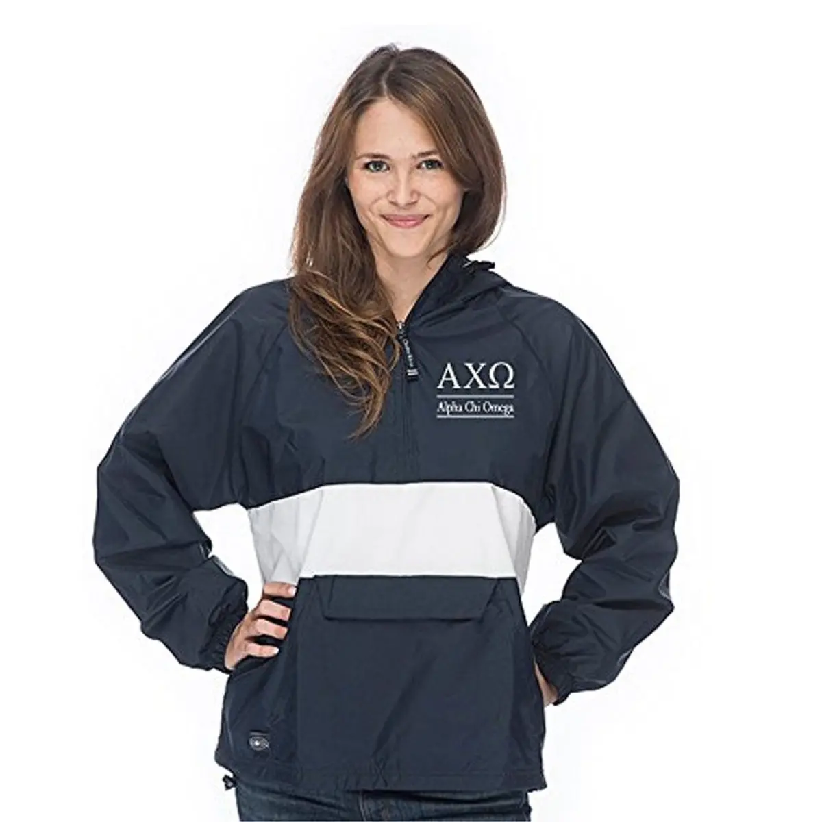 Alpha Chi Omega Classic Striped Windbreaker - Lined 1