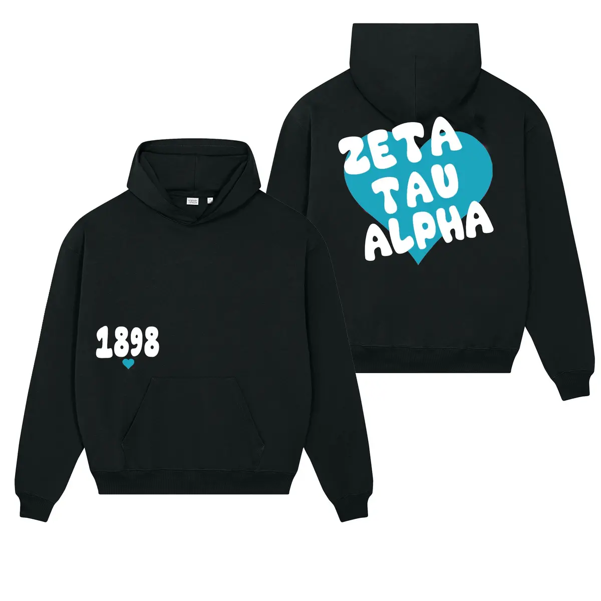 Zeta Tau Alpha Bubble Heart Pullover Hoodie - Black 1