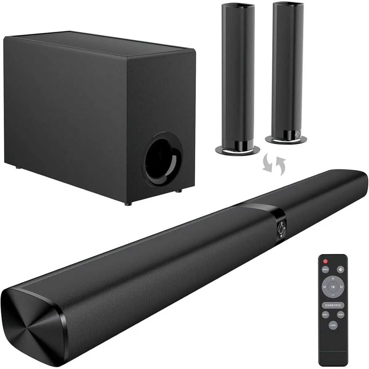 Sound Bar For Smart Tv, 120W Sound Bar With Subwoofer, 5.0 Bluetooth Soundbar For Tv With Deep Bass & Volume Boost & 3 Equalizer Modes, Arc/Opt/Aux, 2 In 1 Detachable Tv Sound Bar, Black 1