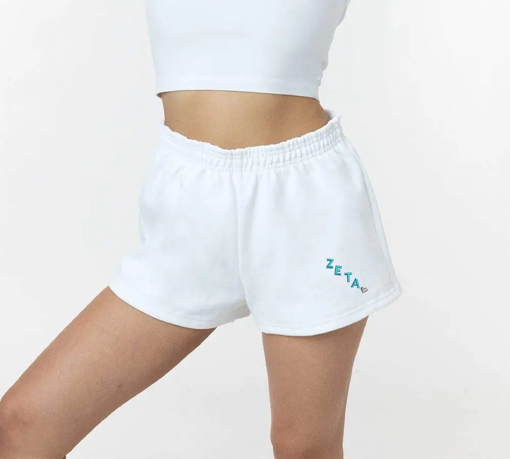 Zeta Tau Alpha Fleece Shorts - White 1