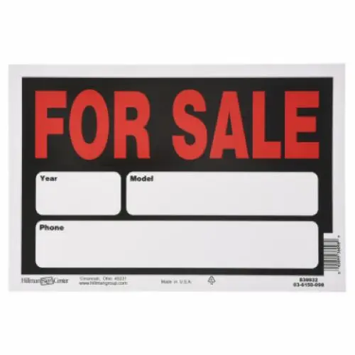 Hillman 839932 8" X 12" Black & Red Automobile For Sale Sign - Quantity Of 18 1