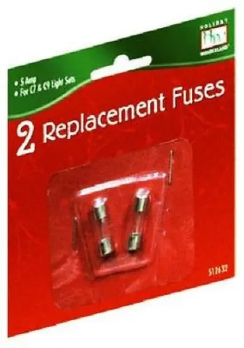 Holiday Wonderland 1015-88 2-Pack Of 5 Amp Replacement Fuses For C7 & C9 Light Sets - Quantity Of 50 1