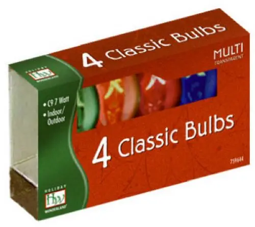 Holiday Wonderland 1095A-88 4-Pack Of C9 Ceramic Multi-Color Transparent Christmas Light Replacement Bulbs - Quantity Of 75 1